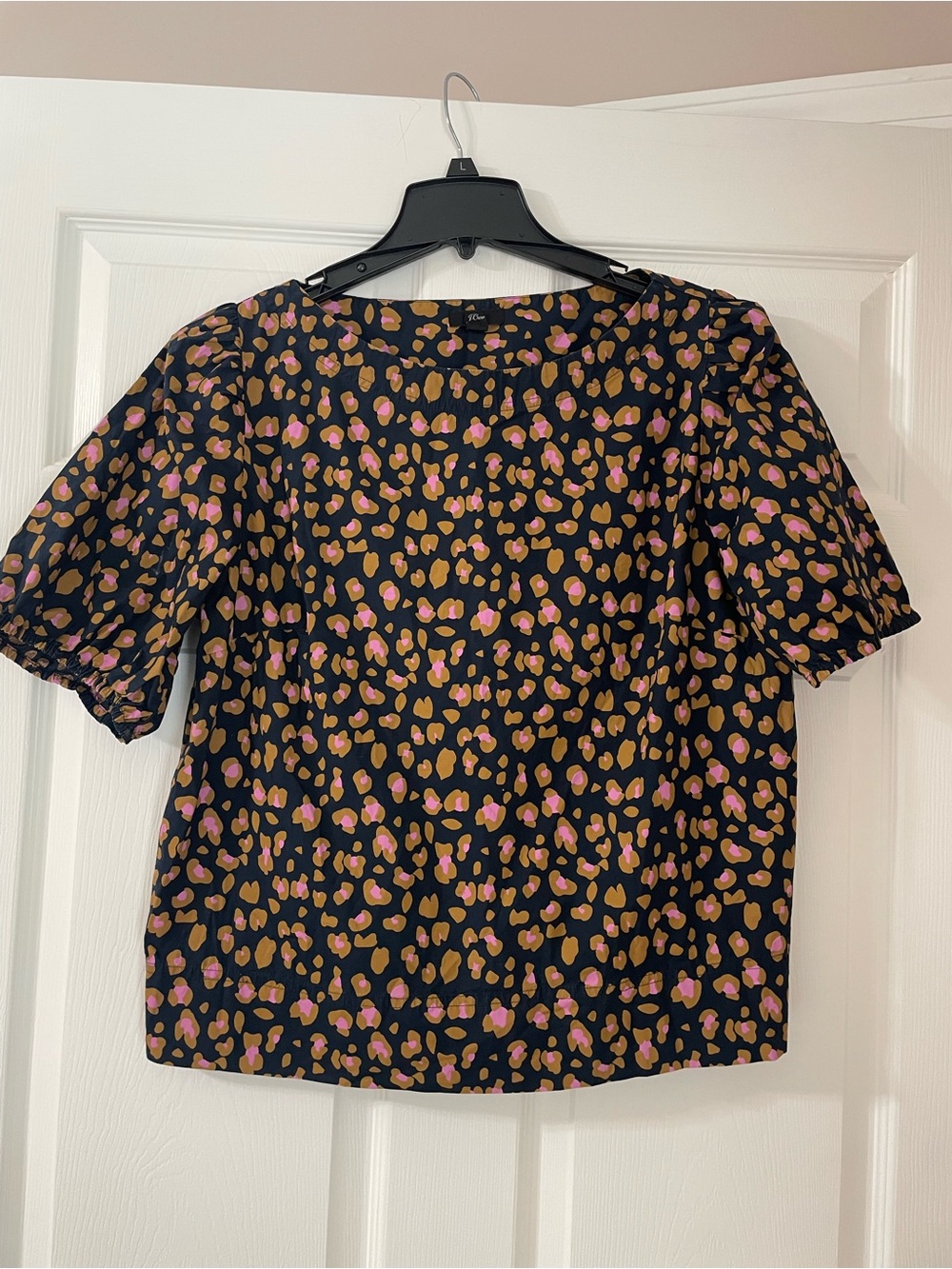 J.Crew women’s  Black Leopard Print Short Sleeve Blouse